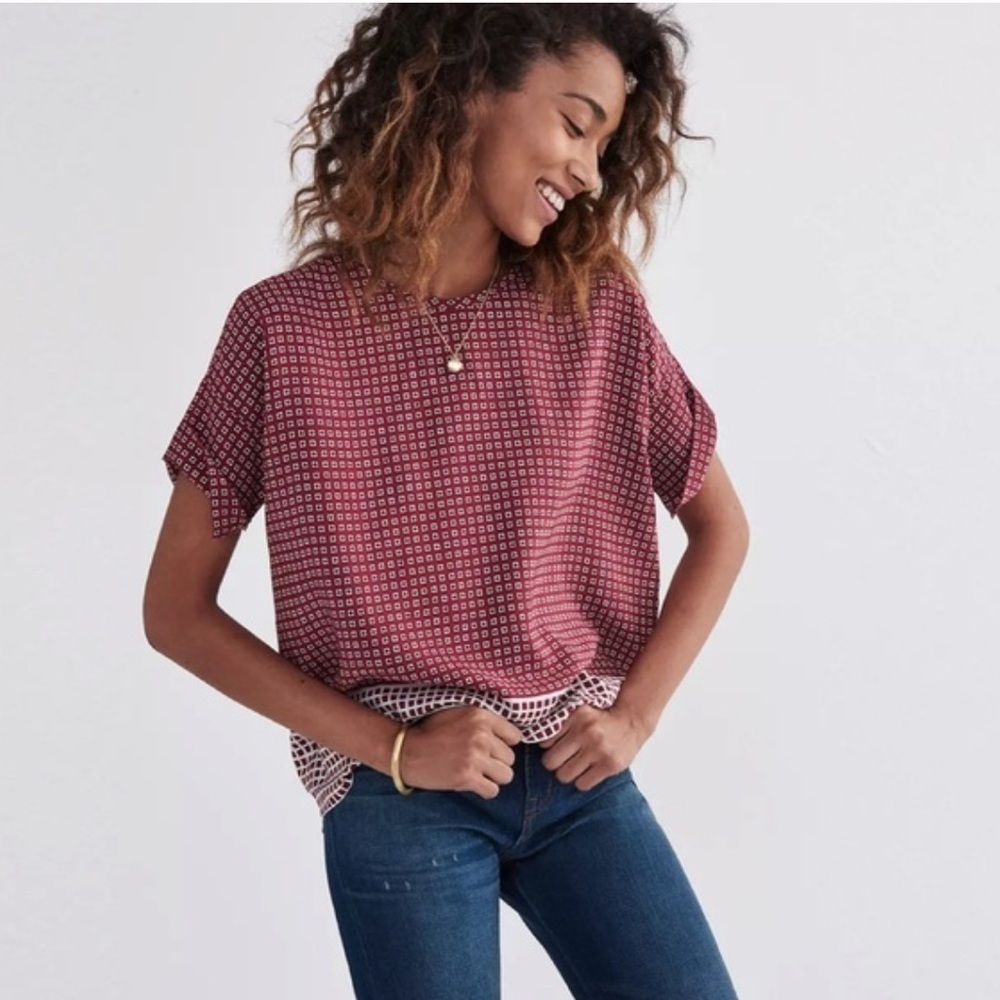 Madewell Silk Premiere Bow-Back Tee in Ascot Tile - Small